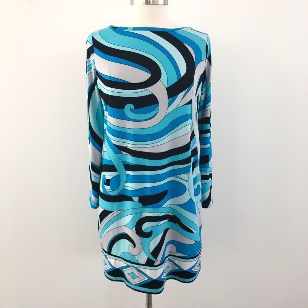 Michael Kors Midi Dress Retro Turquoise Blue Jersey Petite Large